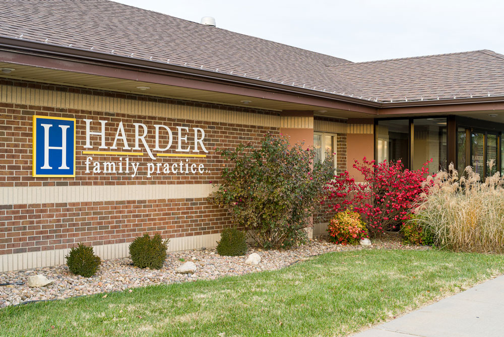 Outside signage for the Harder Family Practice building